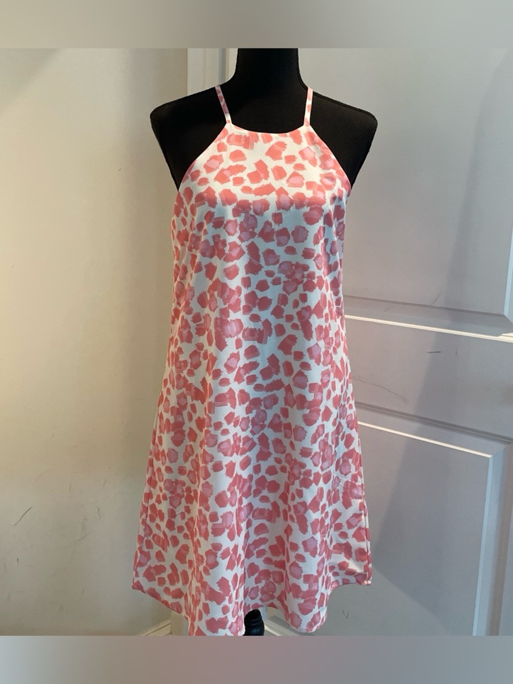 Perfectly Priscilla Abstract Watercolor Print Slip Style Dress Size S Pink Cream